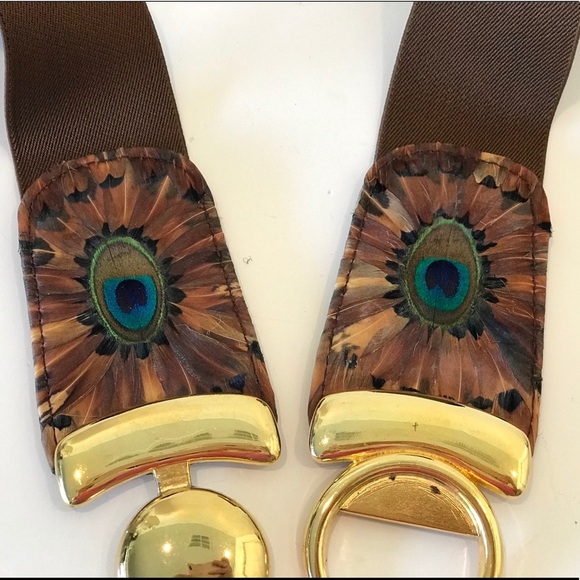 HP 🎉 Genuine Peacock Feather Stretch Elastic Belt - Picture 3 of 10